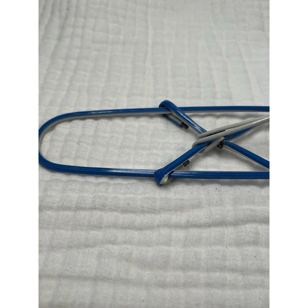Vintage Folding Wire Travel Clothes Hanger Blue Vinyl Coated Collapsible Luggage